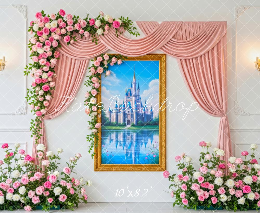 Kate Fairy Castle Pink Curtain Floral Fleece Backdrop Designed by Patty Robert - Image 3