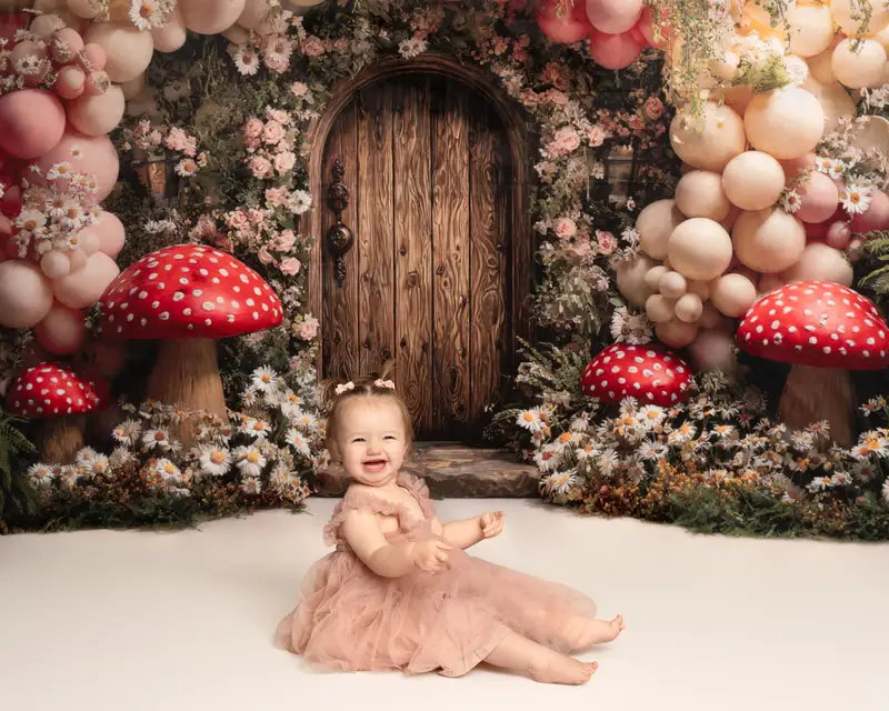 Kate Fairy Fantasy Balloon Arch Mushrooms Backdrop Designed by Ashley Paul - Image 3