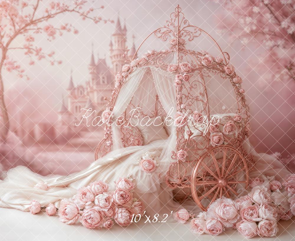 Kate Fairy Fantasy Carriage Castle Pink Fleece Backdrop Designed by Emetselch - Image 3