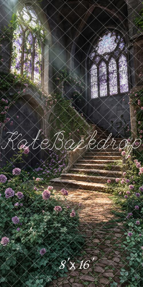 Kate Fairy Fantasy Cascading Stairs Purple Roses Backdrop Designed by Chain Photography - Image 10