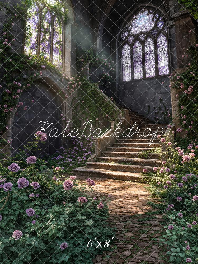Kate Fairy Fantasy Cascading Stairs Purple Roses Backdrop Designed by Chain Photography - Image 3