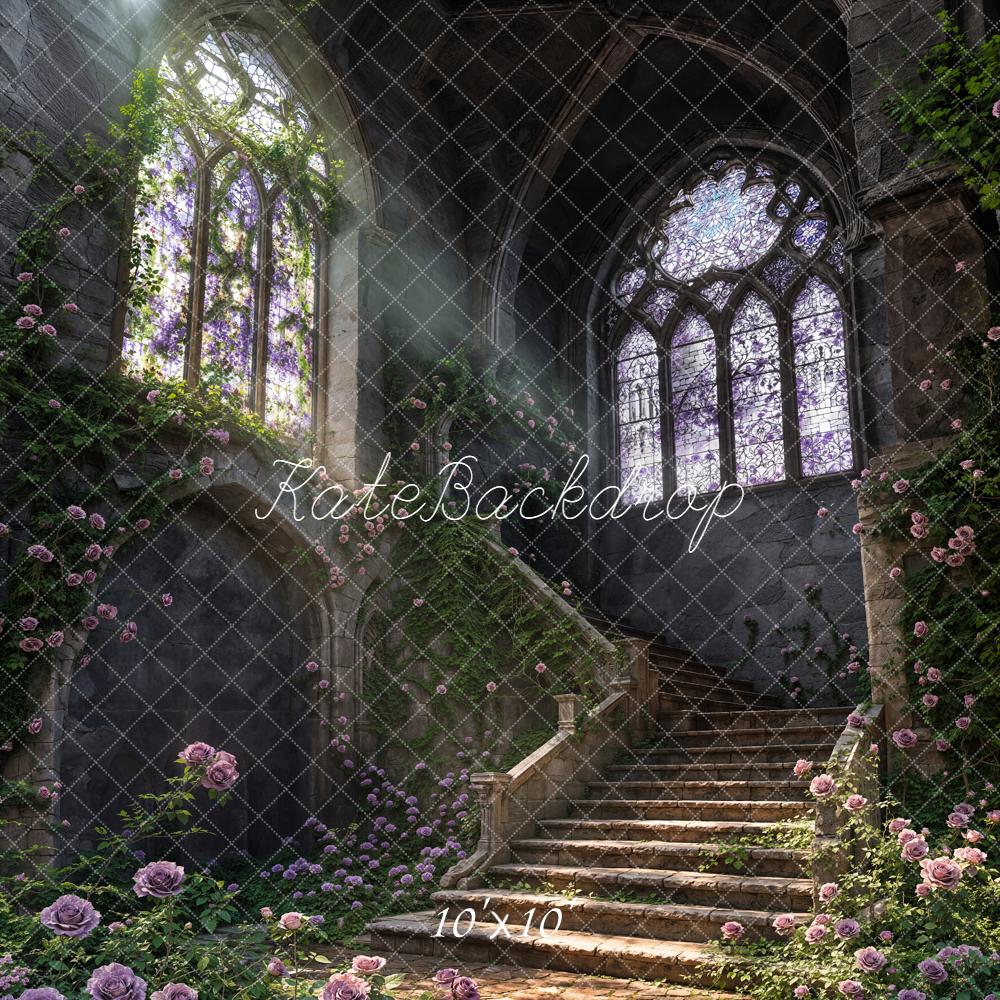 Kate Fairy Fantasy Cascading Stairs Purple Roses Backdrop Designed by Chain Photography - Image 7