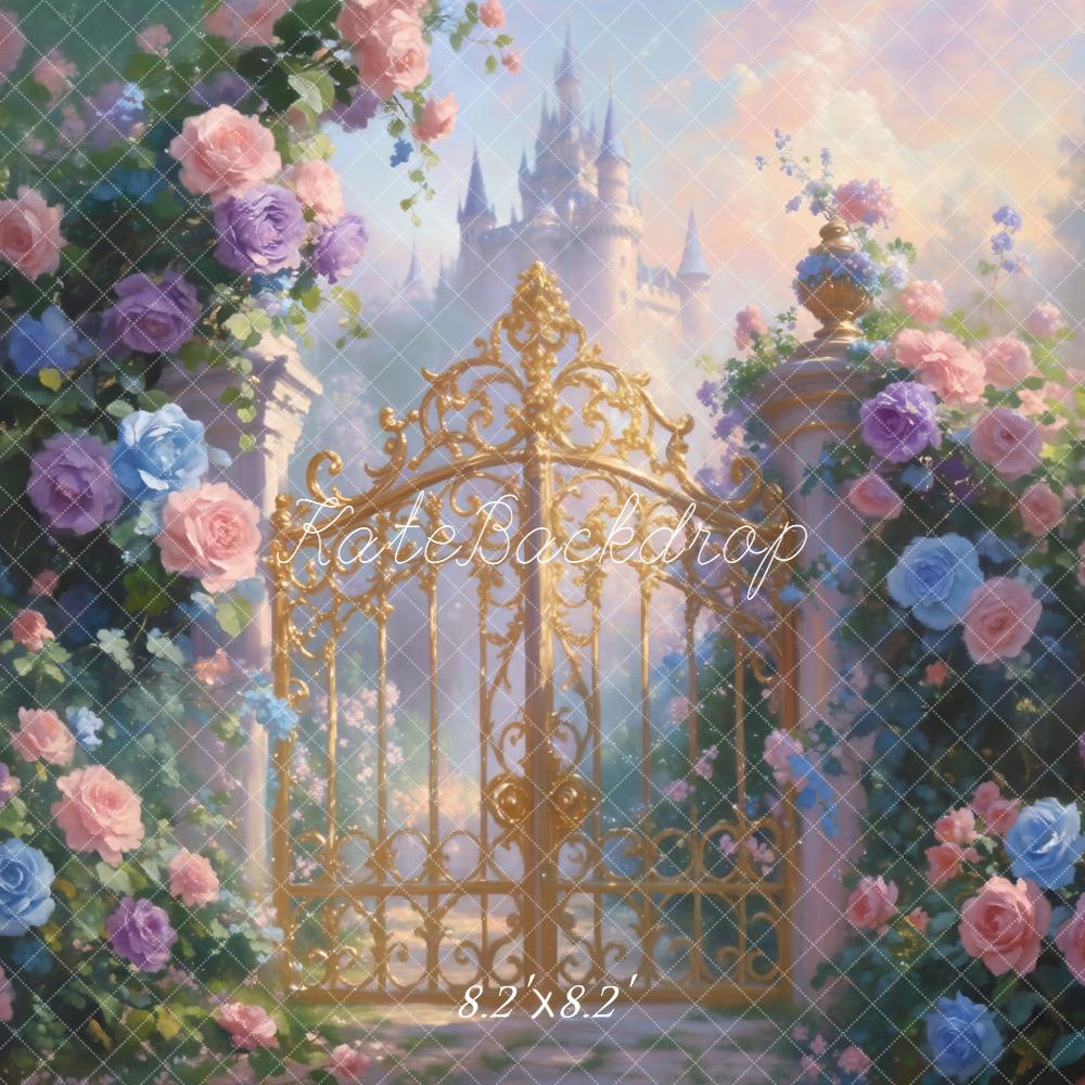 Kate Spring Fairy Fantasy Castle Golden Gate Roses Backdrop Designed by GQ - Image 5