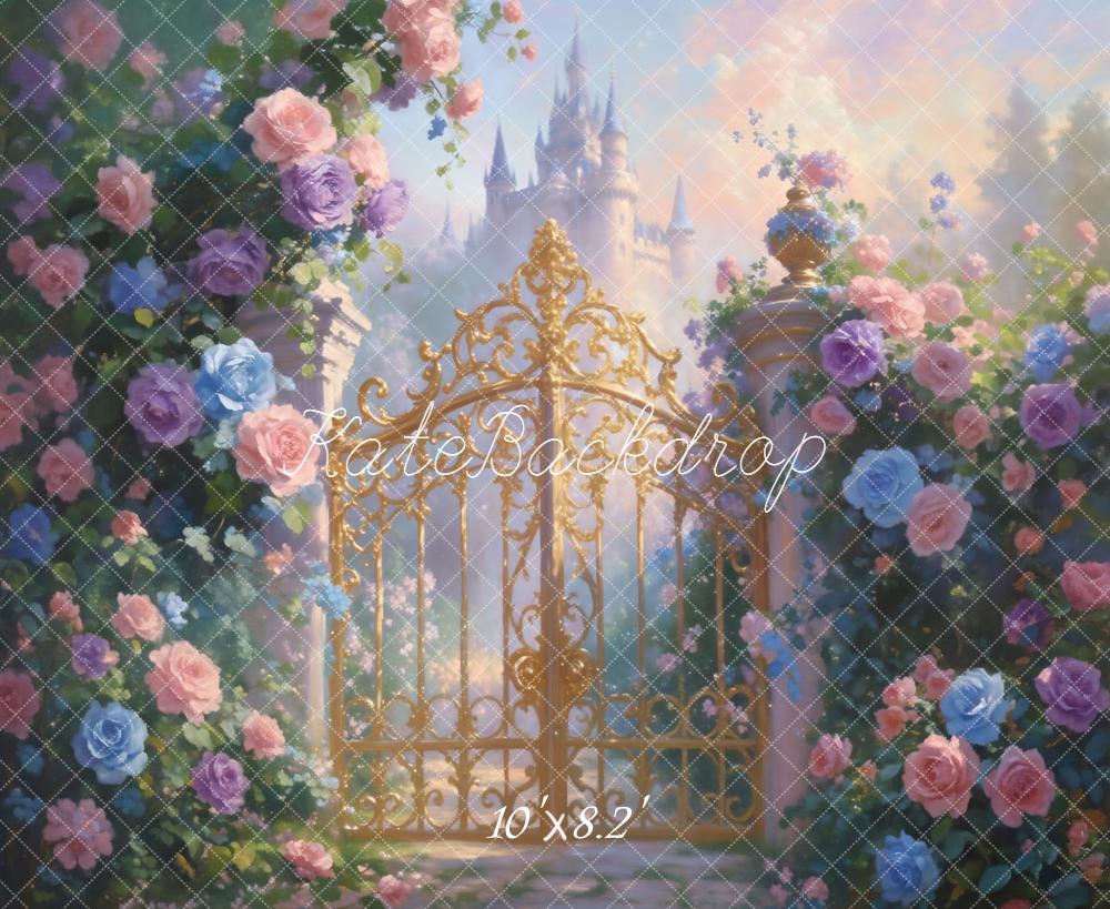 Kate Spring Fairy Fantasy Castle Golden Gate Roses Backdrop Designed by GQ - Image 6