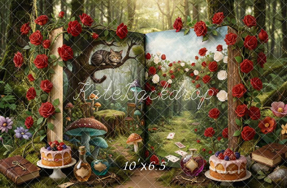 Kate Fairy Fantasy Forest Open Book Cat Roses Fleece Backdrop Designed by Emetselch - Image 2
