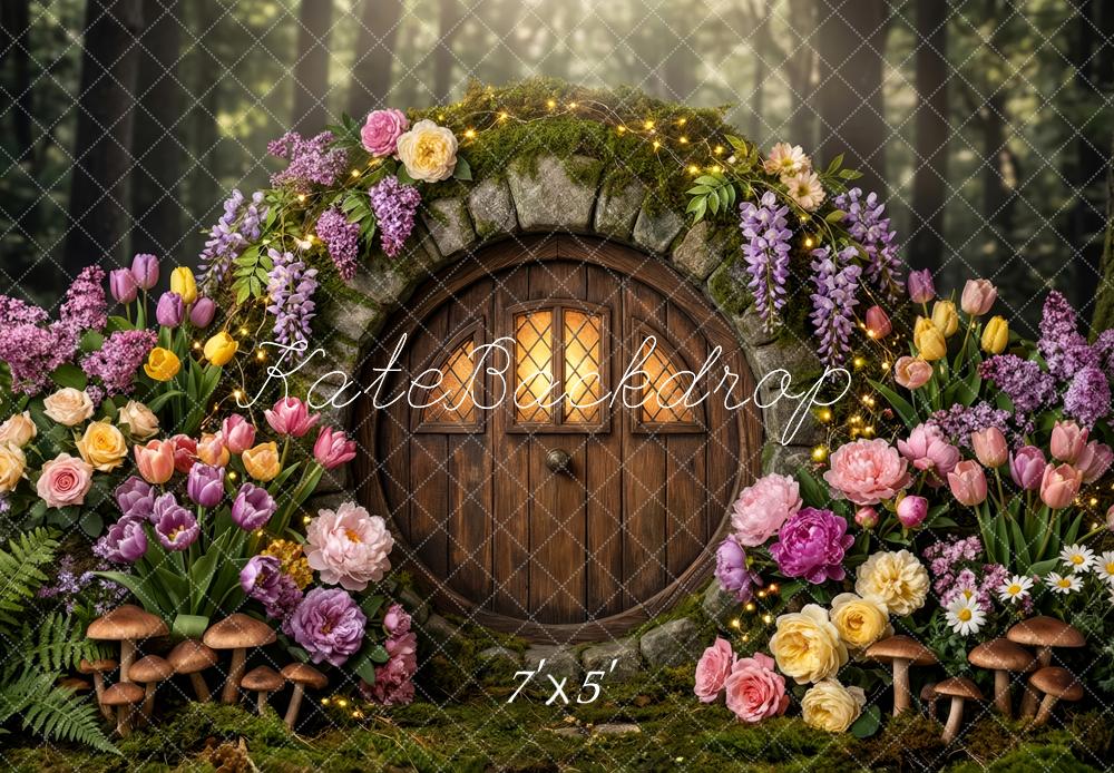 Kate Fairy Fantasy Round Door Flowers Mushrooms Backdrop Designed by Patty Robert - Image 2