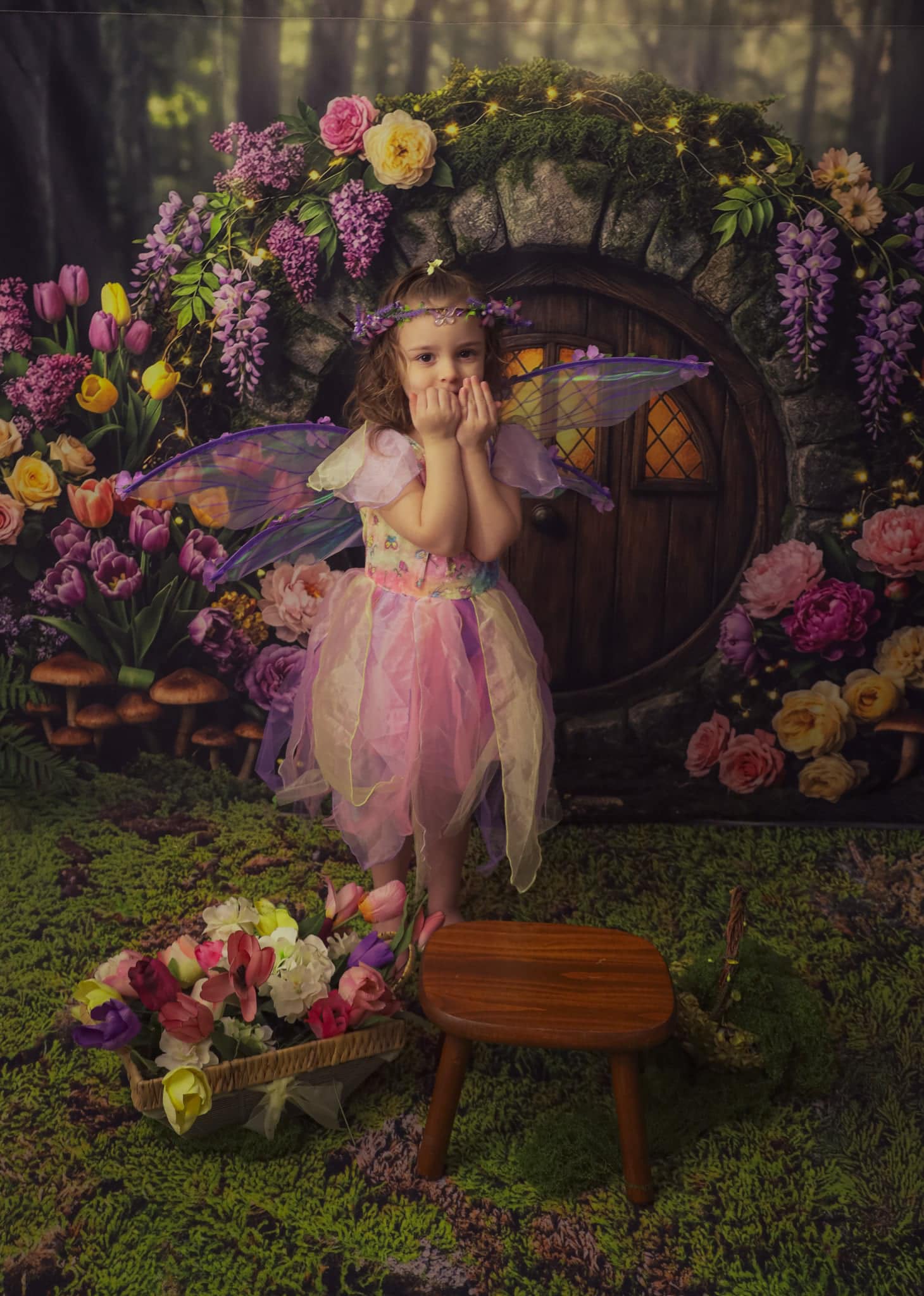 Kate Fairy Fantasy Round Door Flowers Mushrooms Backdrop Designed by Patty Robert - Image 3