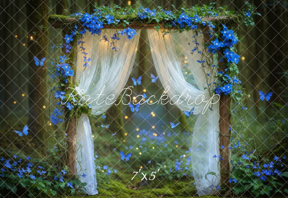 Kate Fairy Forest Blue Flower Butterflies Backdrop Designed by Emetselch - Image 2
