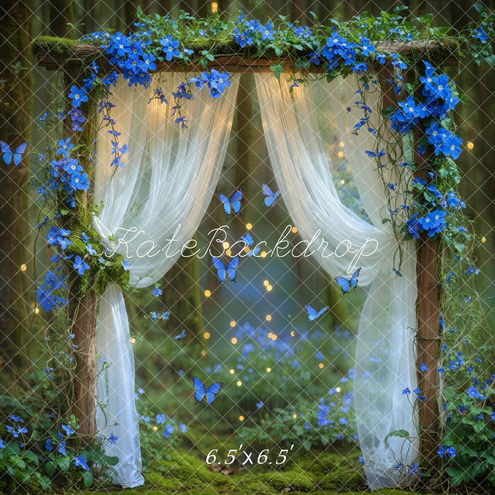 Kate Fairy Forest Blue Flower Butterflies Backdrop Designed by Emetselch - Image 5