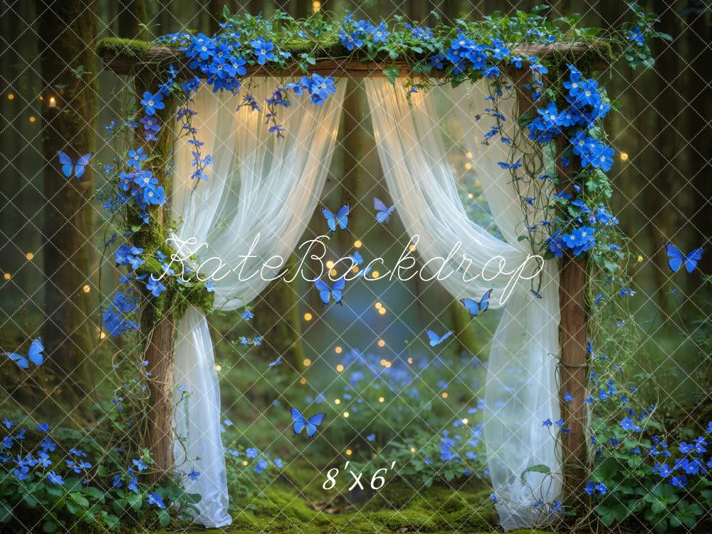 Kate Fairy Forest Blue Flower Butterflies Backdrop Designed by Emetselch - Image 6