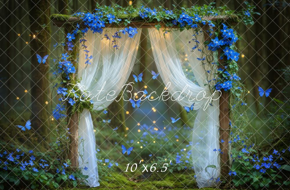 Kate Fairy Forest Blue Flower Butterflies Backdrop Designed by Emetselch - Image 7