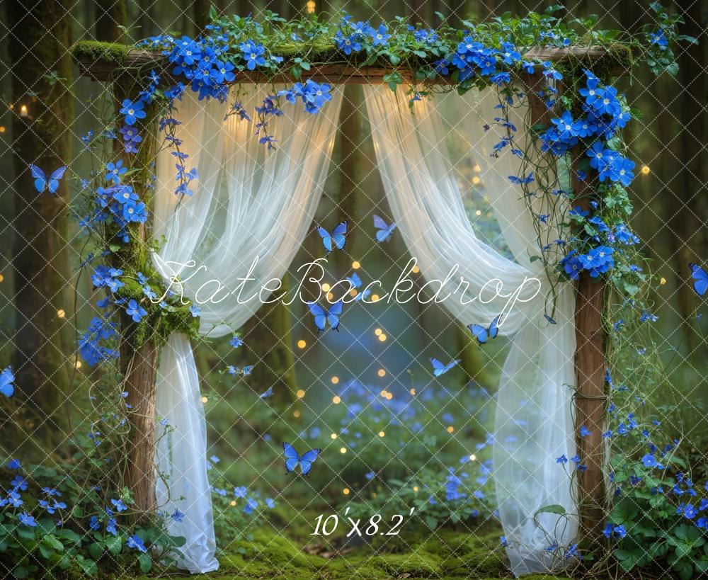 Kate Fairy Forest Blue Flower Butterflies Backdrop Designed by Emetselch - Image 8