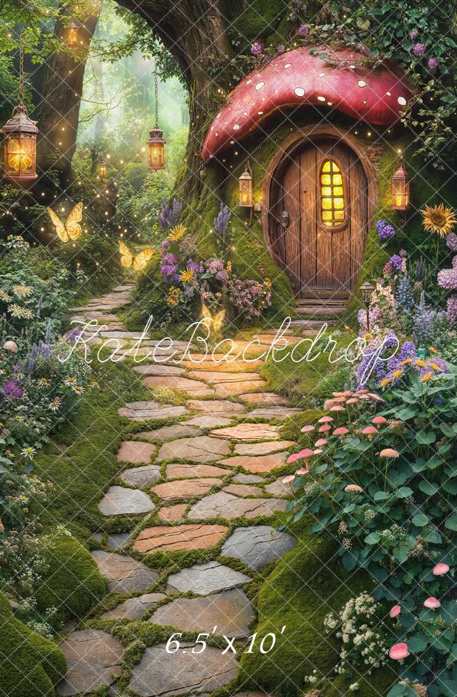 Kate Fairy Fantasy Mushroom House Stone Path Fleece Backdrop Designed by Chain Photography - Image 2