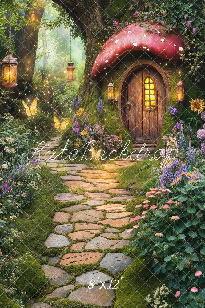 Kate Fairy Fantasy Mushroom House Stone Path Fleece Backdrop Designed by Chain Photography - Image 4
