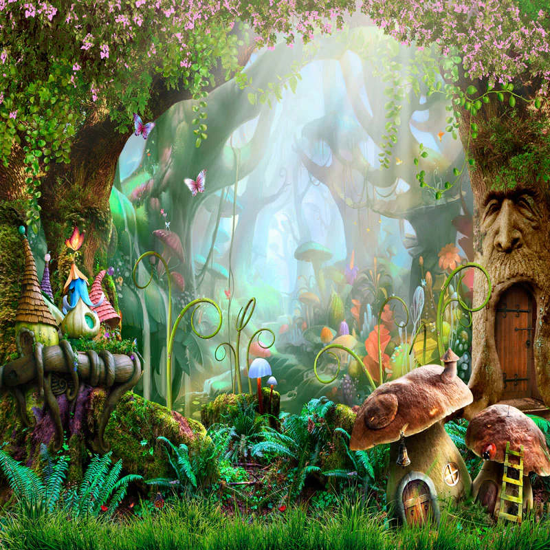 Kate Fairy Tale Colorful Forest Green Mushrooms Backdrops - Image 10