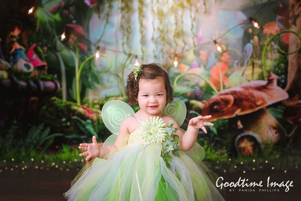 Kate Fairy Tale Colorful Forest Green Mushrooms Backdrops - Image 3