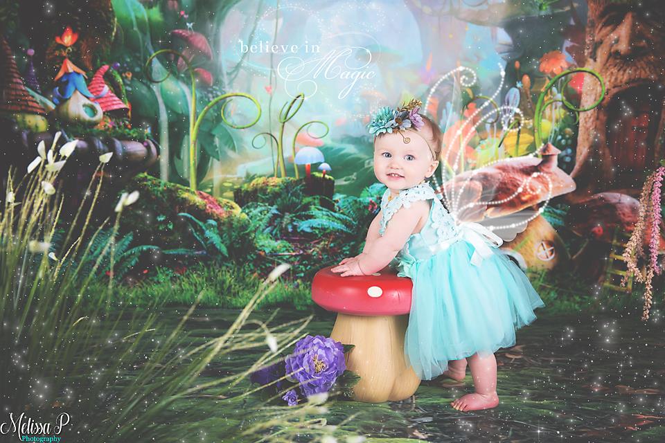 Kate Fairy Tale Colorful Forest Green Mushrooms Backdrops - Image 4