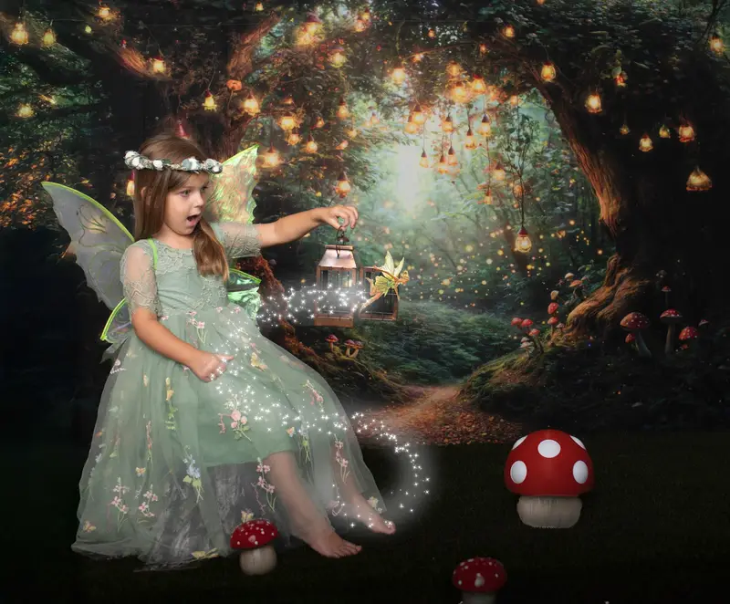 Kate Fairy Tale Forest Lights Mushrooms Backdrop Designed by Emetselch - Image 3