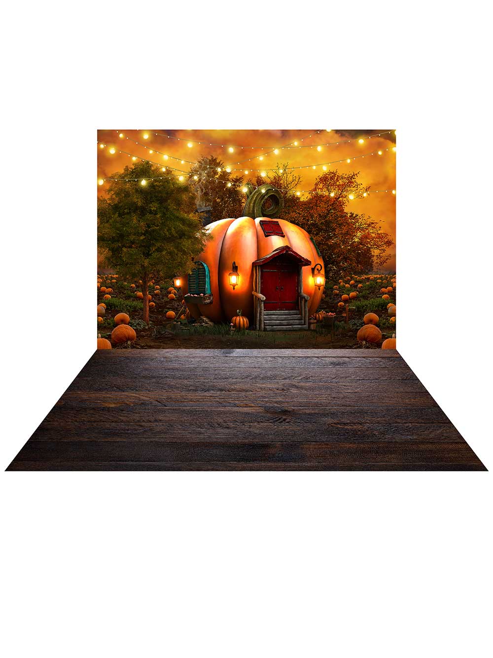 Kate Fall Pumpkin House Backdrop+ Dark Wood Barn Rubber Floor Mat - Image 2