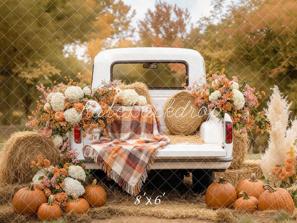 Kate Autumn Truck Hay Bale Pumpkins Backdrop Designed by Emetselch - Image 3