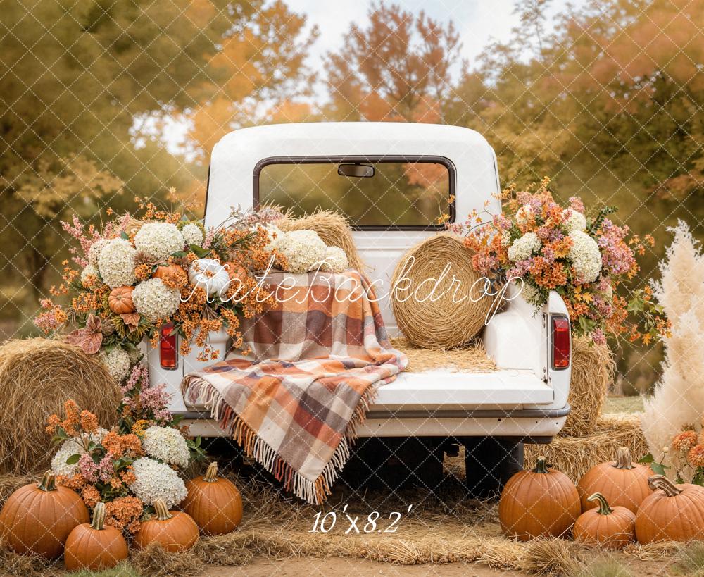 Kate Autumn Truck Pumpkins Hay Fleece Backdrop Designed by Emetselch - Image 3