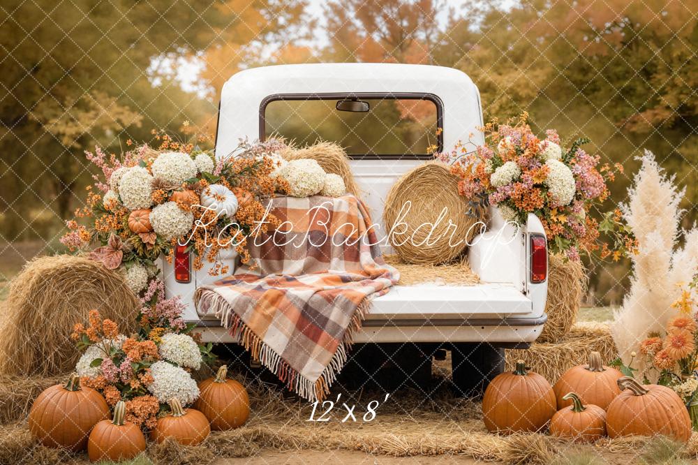 Kate Autumn Truck Pumpkins Hay Fleece Backdrop Designed by Emetselch - Image 4
