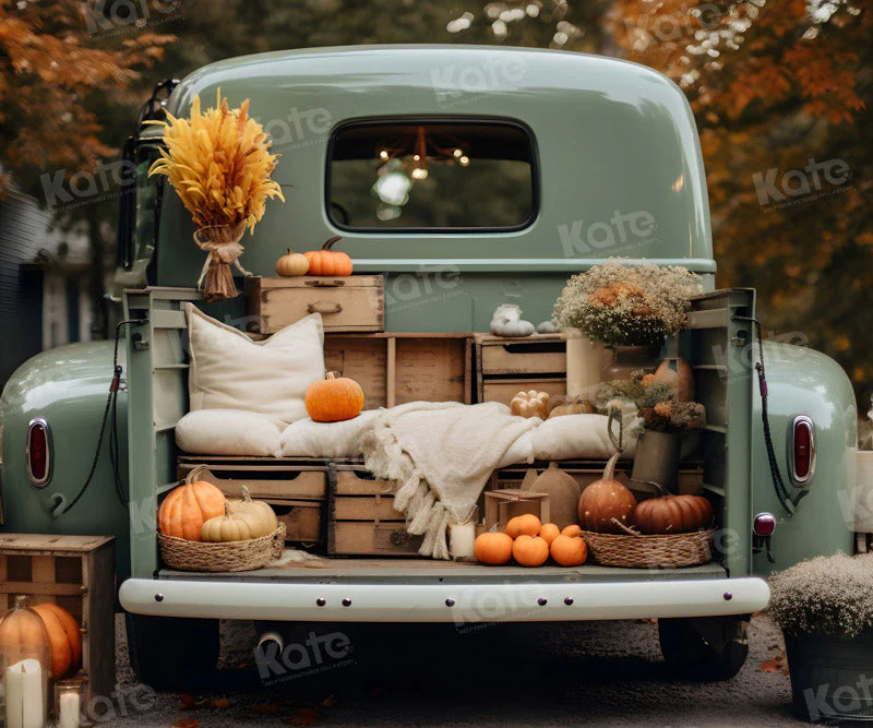 Kate Fall Truck with Pumpkins Fleece Backdrop for Photography - Image 10