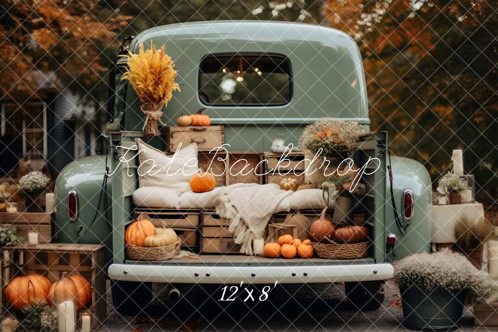 Kate Fall Truck with Pumpkins Fleece Backdrop for Photography - Image 11