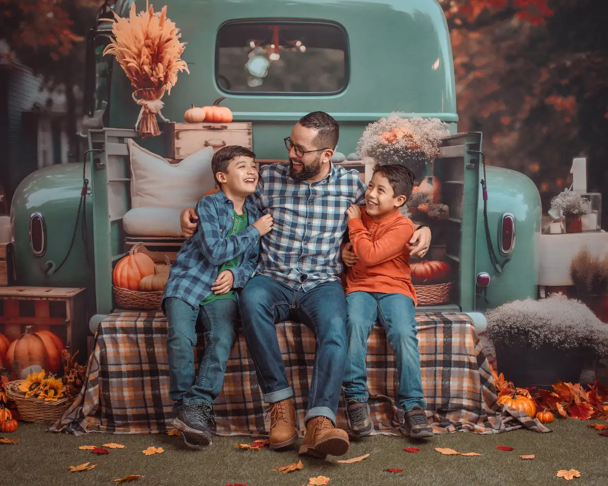 Kate Fall Truck with Pumpkins Fleece Backdrop for Photography - Image 5