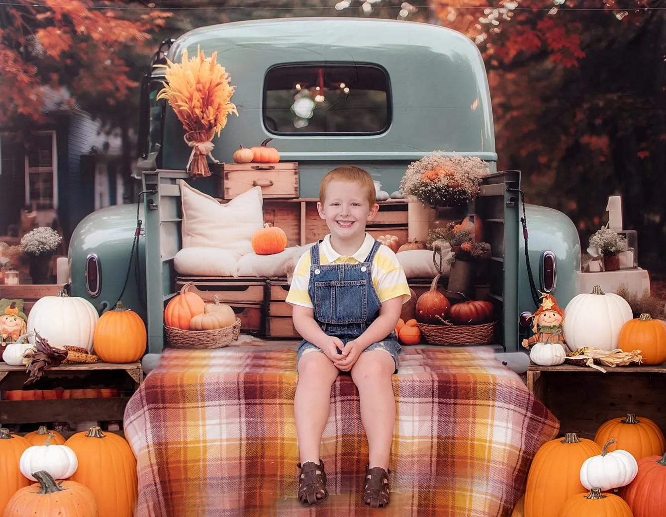 Kate Fall Truck with Pumpkins Fleece Backdrop for Photography - Image 6