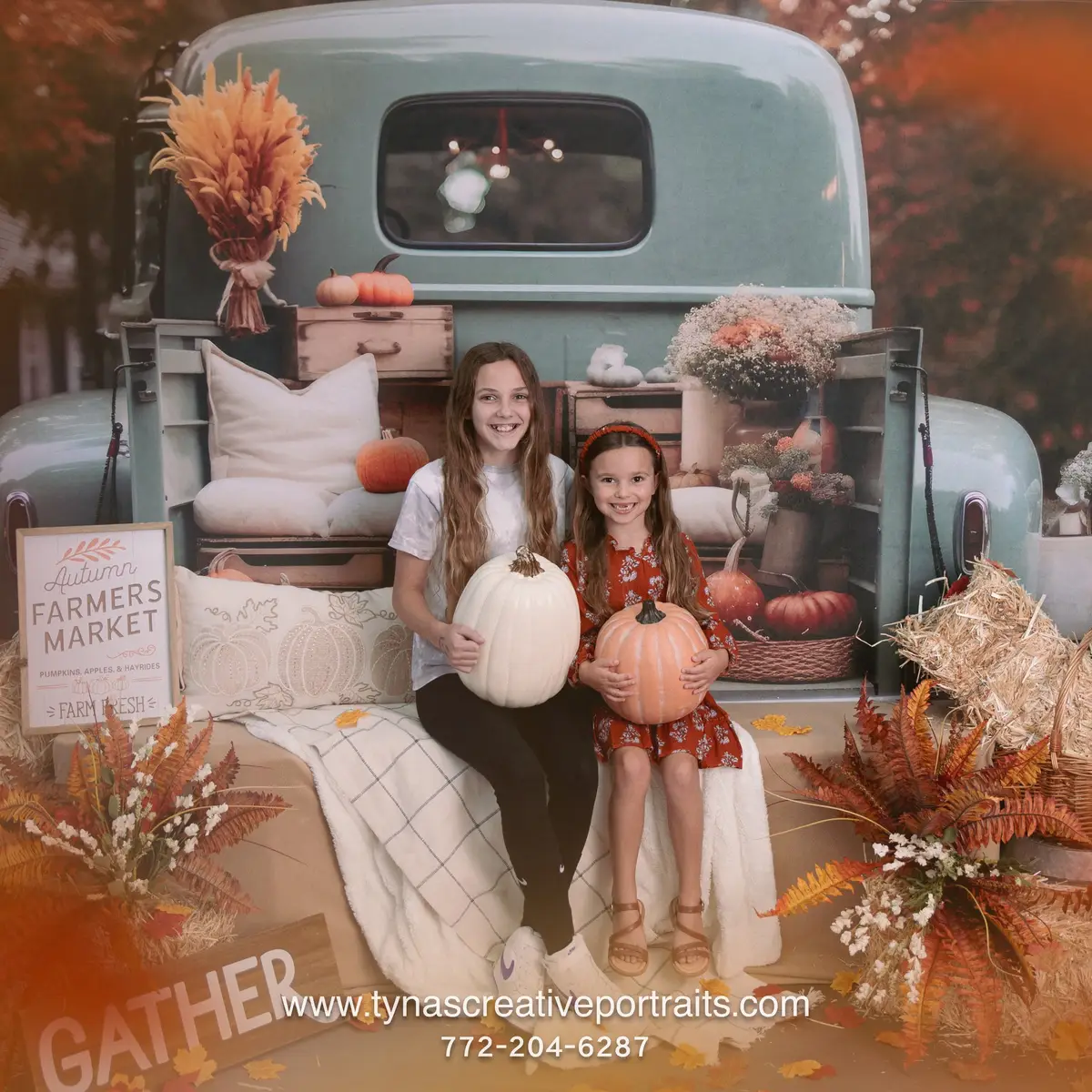 Kate Fall Truck with Pumpkins Fleece Backdrop for Photography - Image 8
