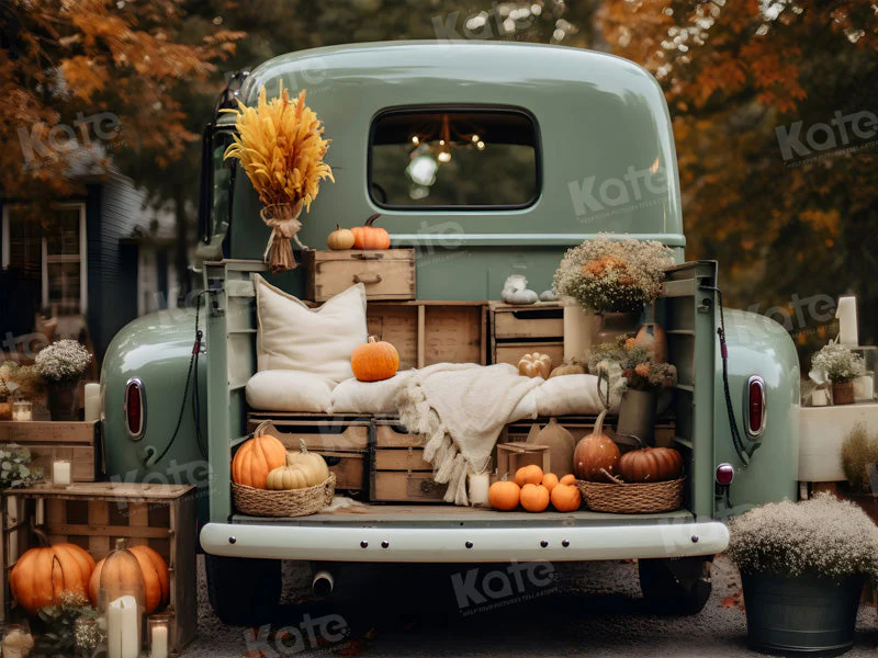 Kate Fall Truck with Pumpkins Fleece Backdrop for Photography - Image 9