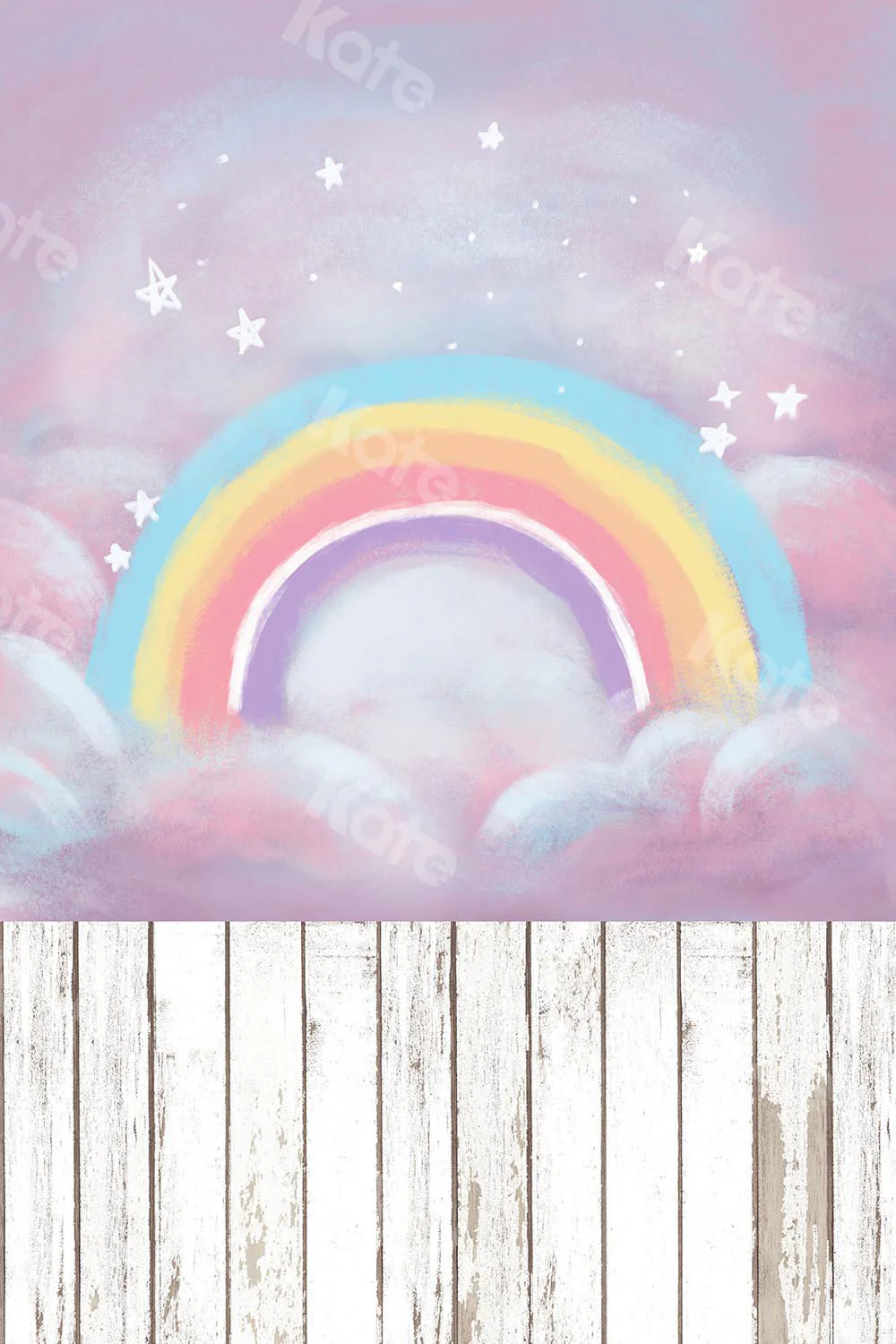 Kate Fantasy Cake Smash Backdrop Rainbow Sky with wood floor part(fabric) Designed by Chain Photography - Image 5