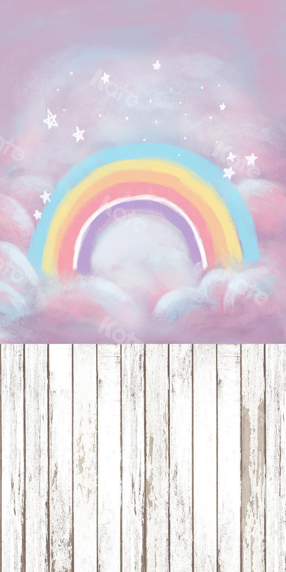 Kate Fantasy Cake Smash Backdrop Rainbow Sky with wood floor part(fabric) Designed by Chain Photography - Image 6