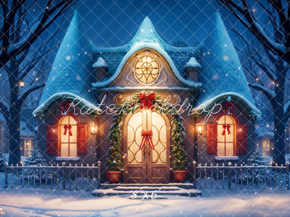 Kate Fantasy Cartoon Winter Snow Blue House Backdrop Designed by GQ - Image 3