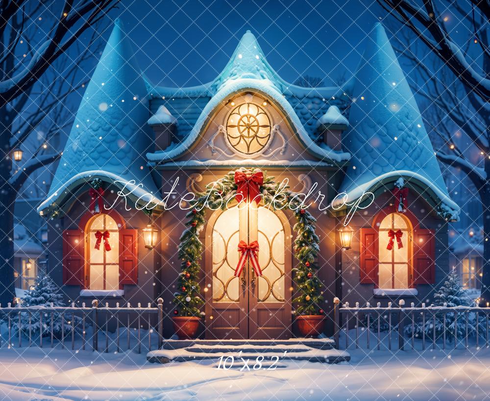 Kate Fantasy Cartoon Winter Snow Blue House Backdrop Designed by GQ - Image 5