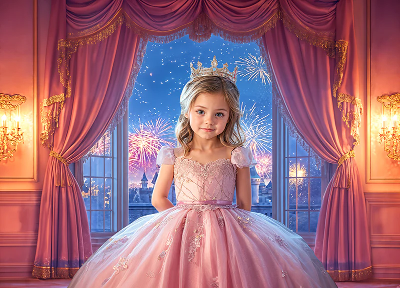 Kate Fantasy Castle Fireworks Vintage Curtains Backdrop Designed by Emetselch - Image 2