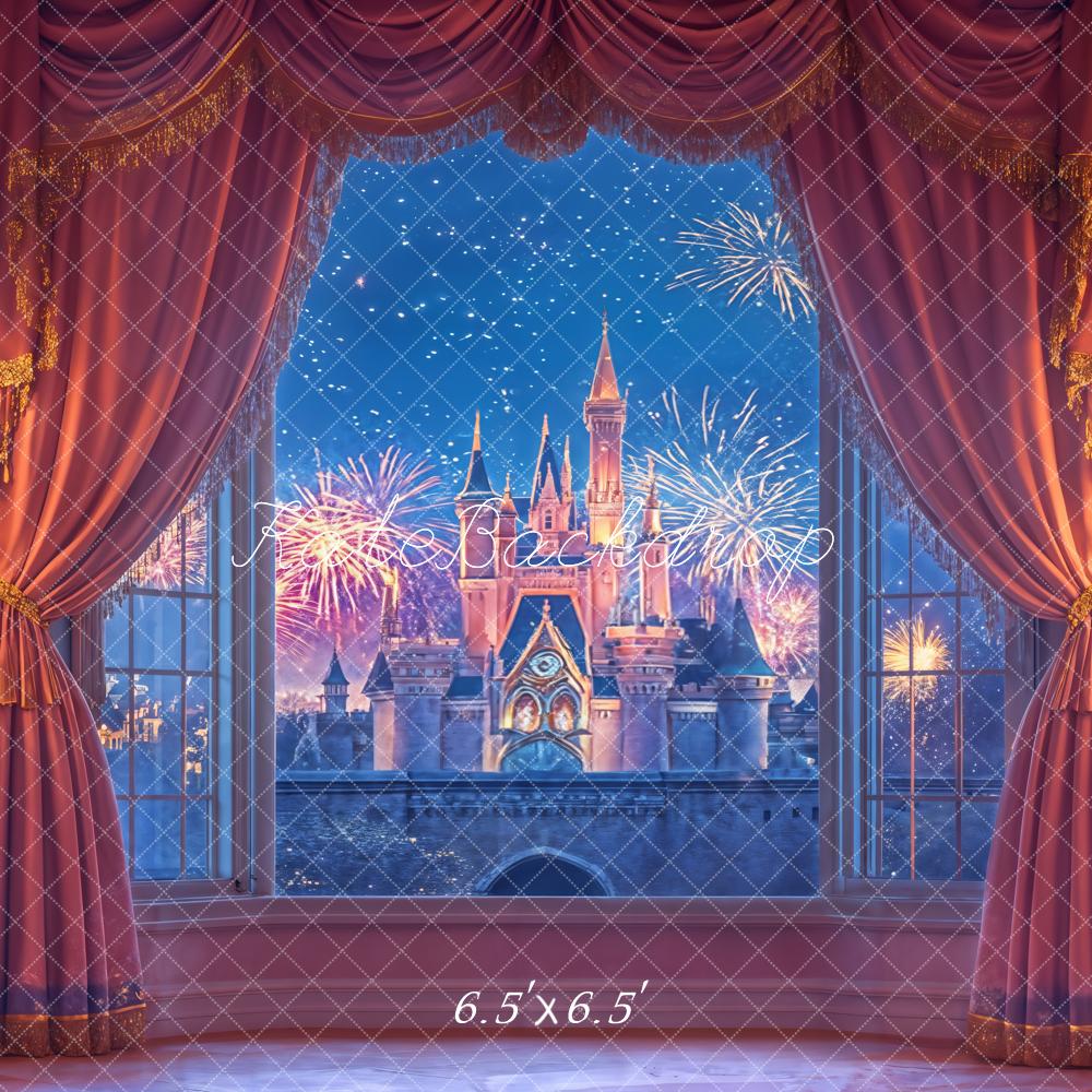 Kate Fantasy Castle Fireworks Vintage Curtains Backdrop Designed by Emetselch - Image 3
