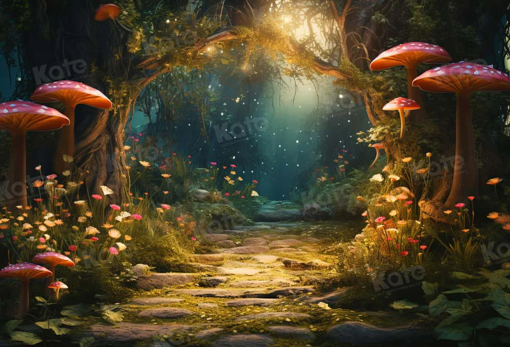 Kate Fantasy Firefly Mushroom Forest Backdrop for Photography - Image 2
