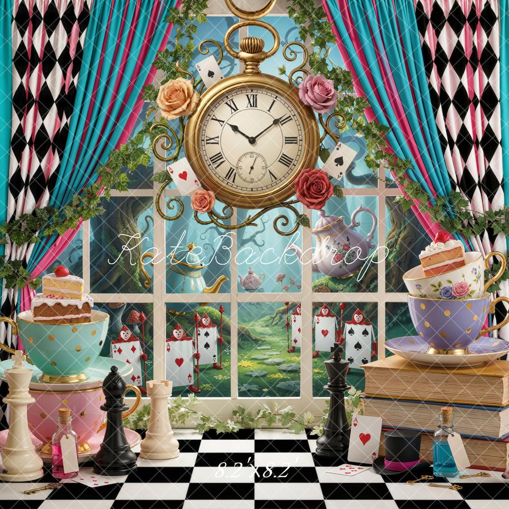 Kate Fantasy Teacups Clock Chess Flamingos Backdrop Designed by Emetselch - Image 5