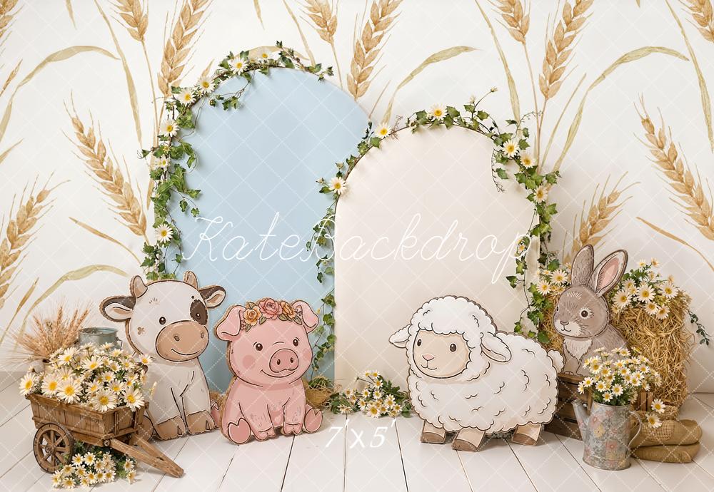 Kate Farm Animals Wheat Floral Backdrop Designed by Emetselch