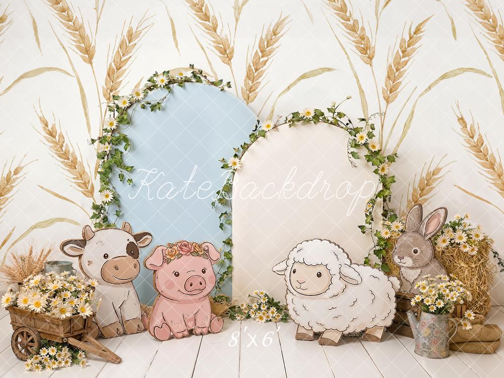 Kate Farm Animals Wheat Floral Backdrop Designed by Emetselch - Image 3