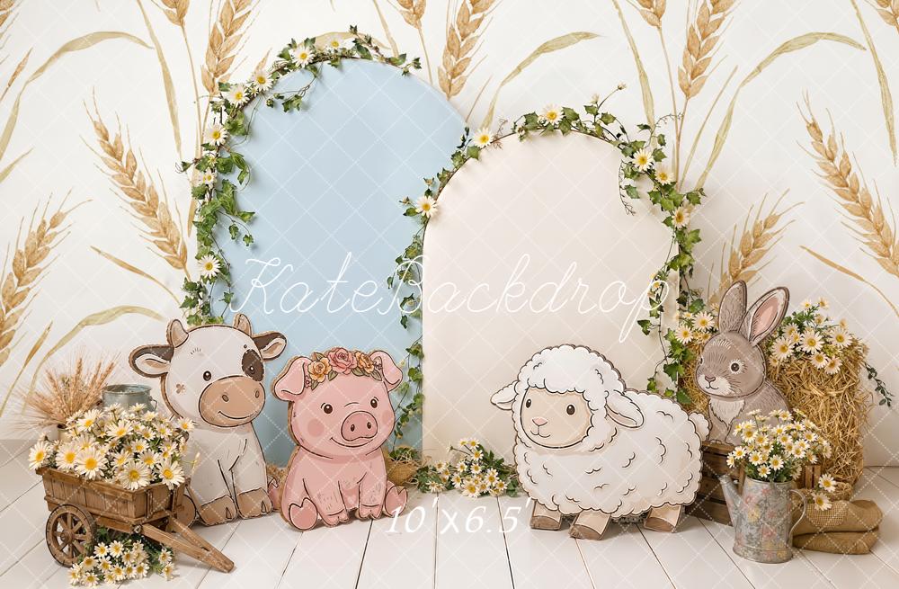 Kate Farm Animals Wheat Floral Backdrop Designed by Emetselch - Image 4