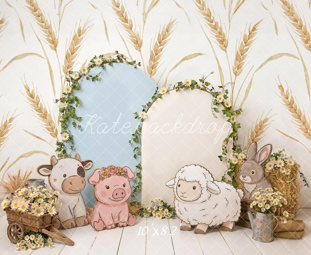 Kate Farm Animals Wheat Floral Backdrop Designed by Emetselch - Image 6