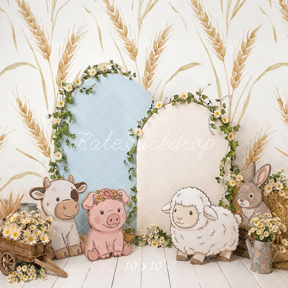 Kate Farm Animals Wheat Floral Backdrop Designed by Emetselch - Image 7