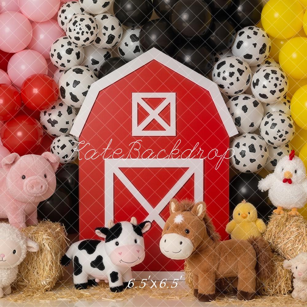 Kate Farm Barn Animals Hay Balloons Backdrop Designed by Emetselch - Image 2