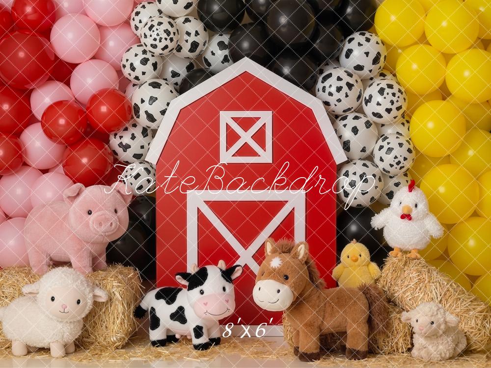 Kate Farm Barn Animals Hay Balloons Backdrop Designed by Emetselch - Image 3