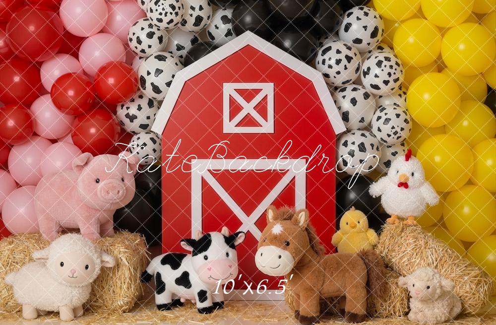Kate Farm Barn Animals Hay Balloons Backdrop Designed by Emetselch - Image 4