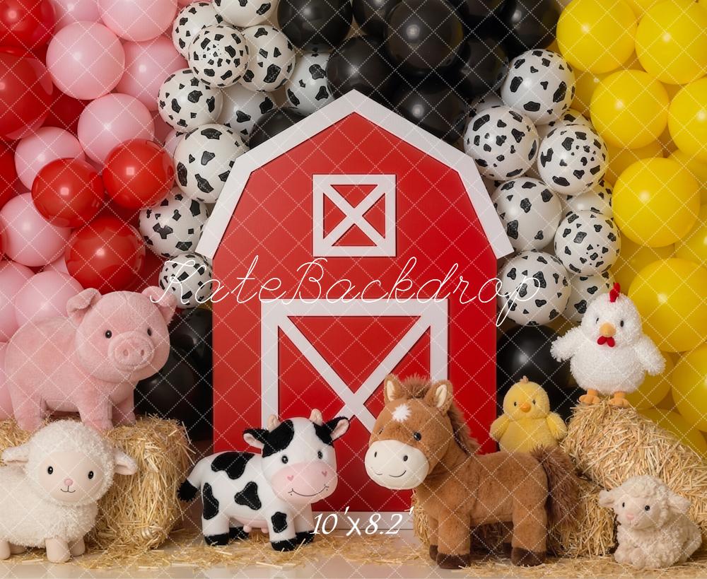 Kate Farm Barn Animals Hay Balloons Backdrop Designed by Emetselch - Image 6