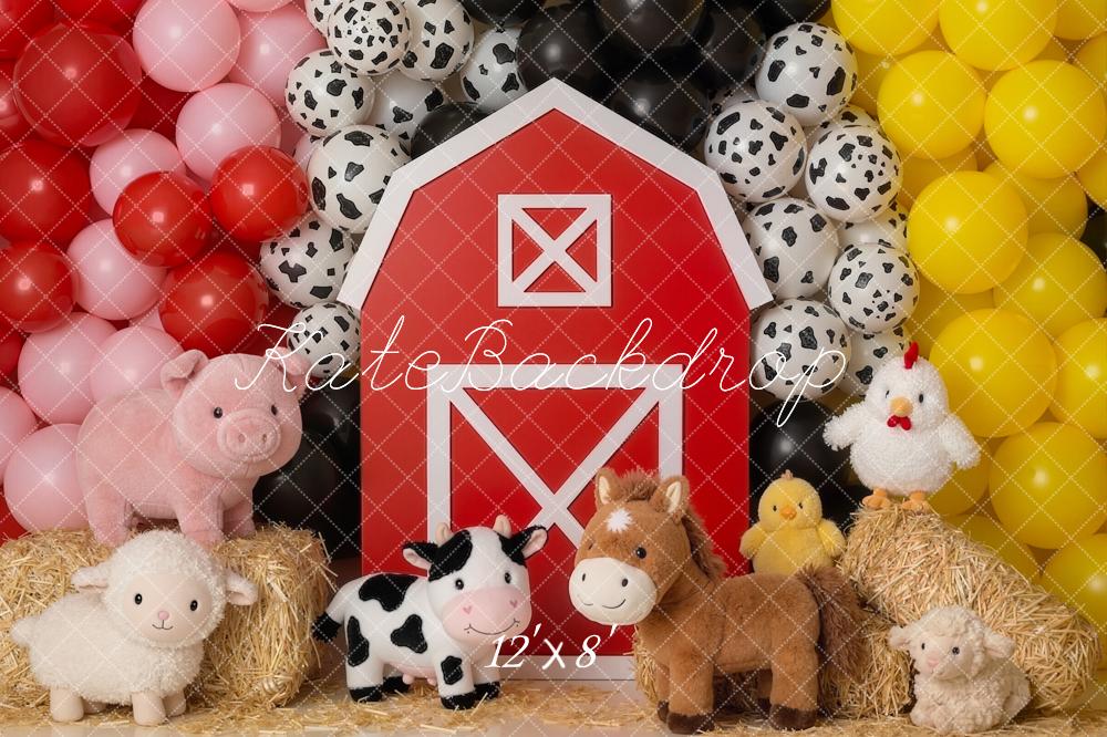 Kate Farm Barn Animals Hay Balloons Backdrop Designed by Emetselch - Image 8